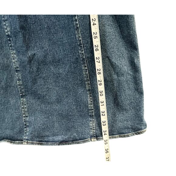 Moda International Y2K Denim Dress 6 Blue Ruffle Neck Milkmaid Stretch Retro - Picture 10 of 15